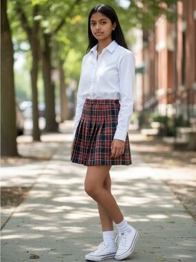 Classic Red and Navy Plaid Pleated Mini Skirt